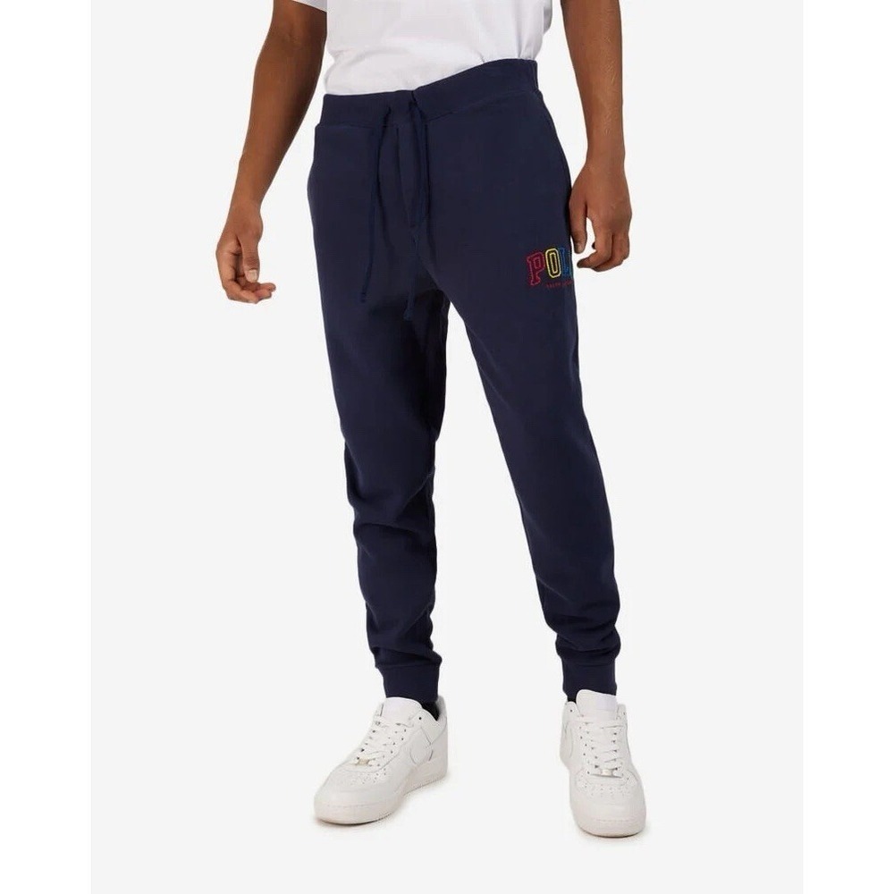 POLO Ralph Lauren Stitch Logo Fleece Joggers Pants Navy Blue Men's Sz L NEW $148